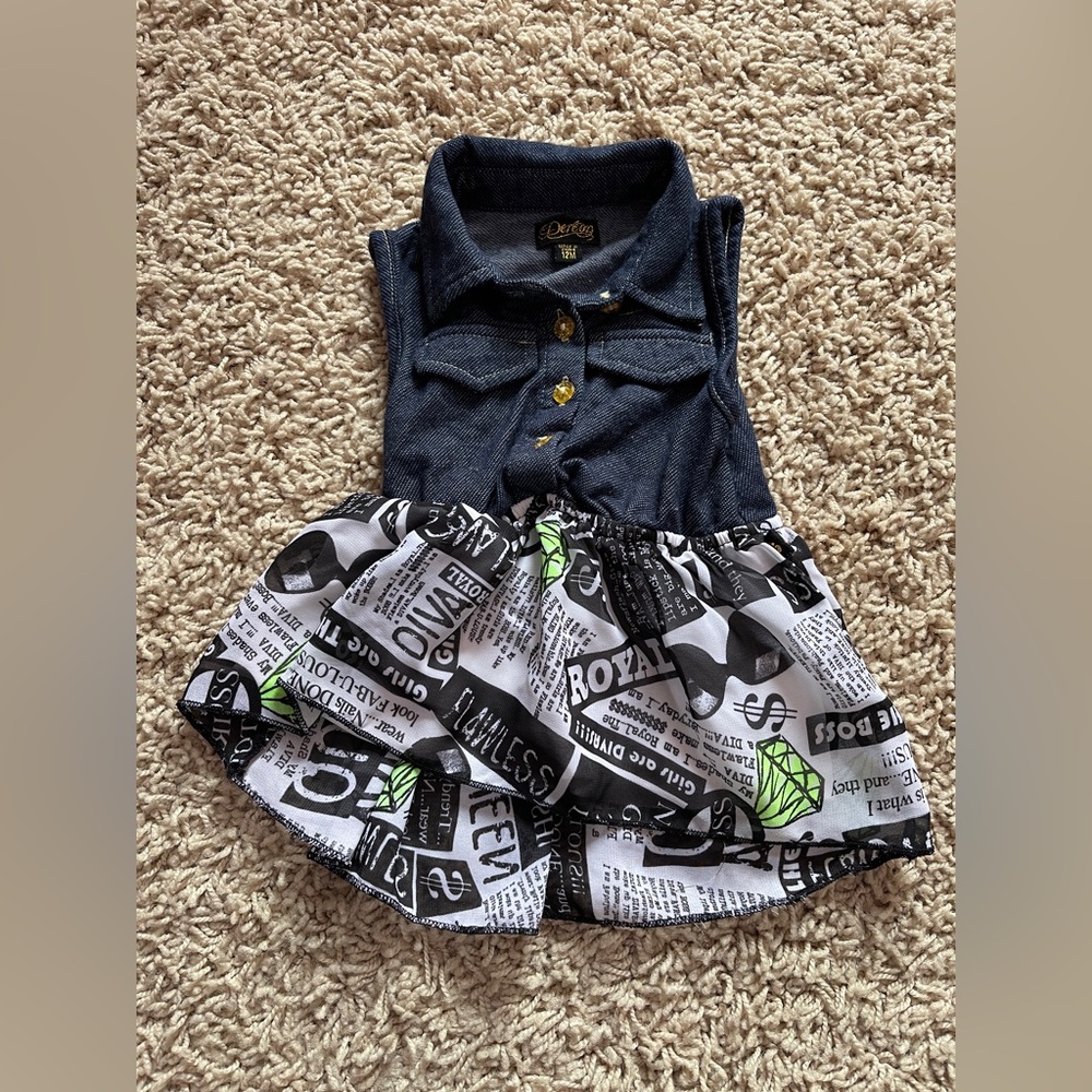 Dereon Dress 12M Denim Top Newspaper Print Skirt